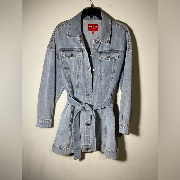 Guess Jackets & Blazers - Guess Women's Blue Jean Belted Light Blue Size Medium